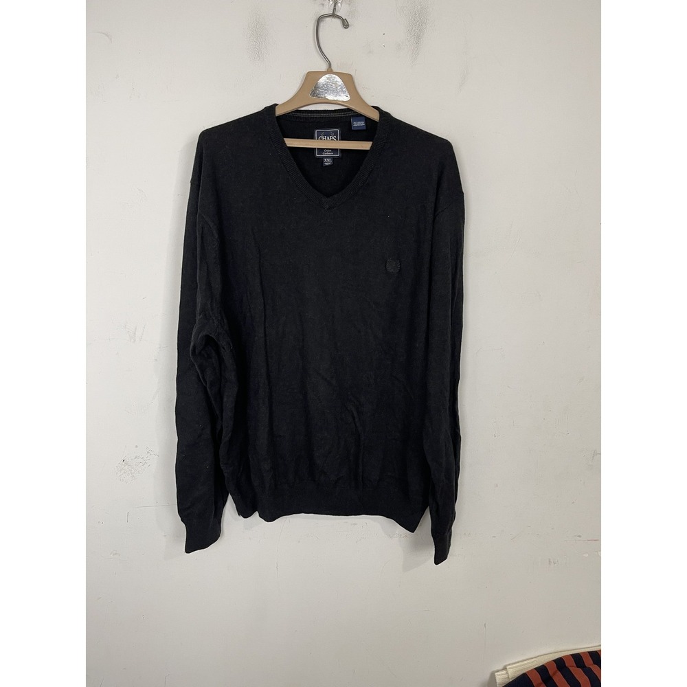 CHAPS Mens Sweater XXL‎ Black Cotton Cashmere Blend Holiday Minimal Luxury